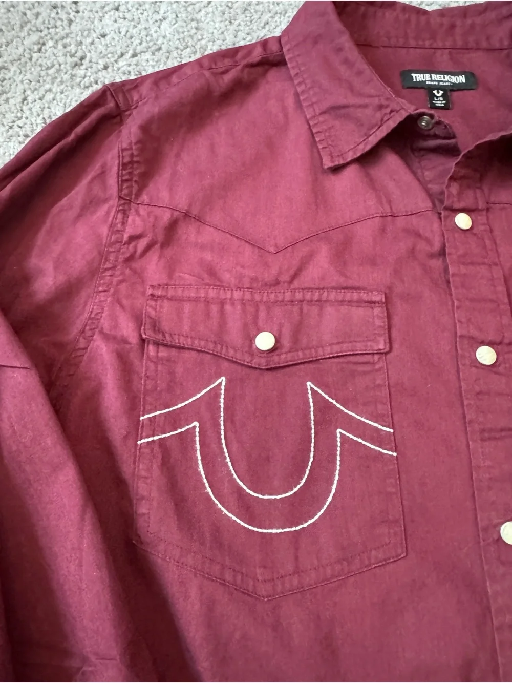 True Religion Men's Burgundy Western Snap Shirt